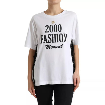 Dolce & Gabbana White Slogan Print Lacing Detailed T-shirt by Dolce & Gabbana