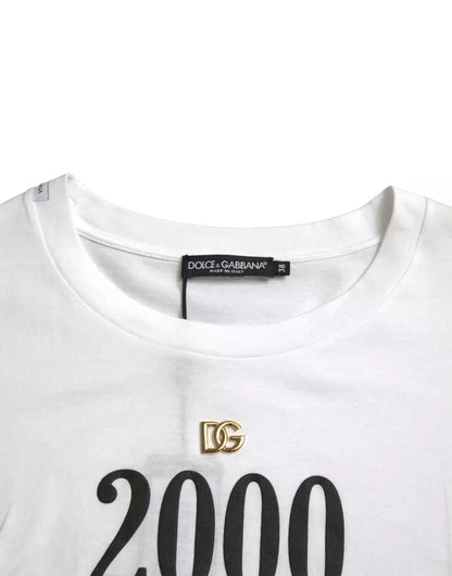 Dolce & Gabbana White Slogan Print Lacing Detailed T-shirt by Dolce & Gabbana