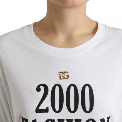 Dolce & Gabbana White Slogan Print Lacing Detailed T-shirt by Dolce & Gabbana