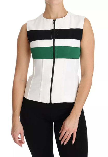 Dolce & Gabbana White Striped Cotton Sleeveless Top T-shirt by Dolce & Gabbana