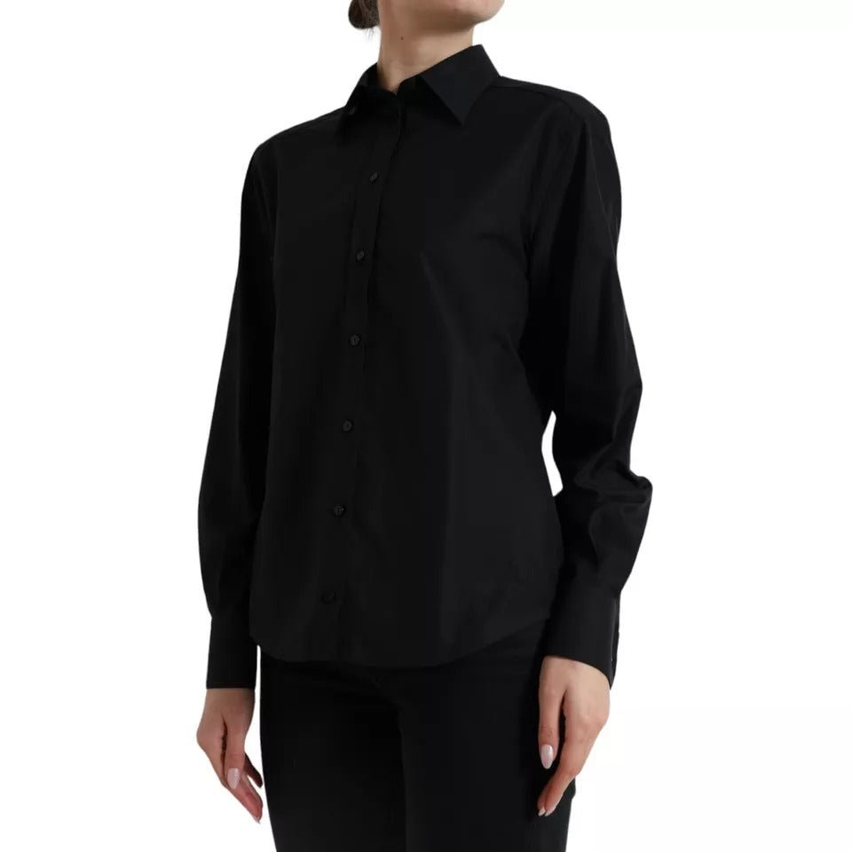 Dolce & Gabbana Black Cotton Collared Formal Dress Shirt Top by Dolce & Gabbana