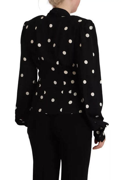 Dolce & Gabbana Black Polka Dots Silk Pussy Bow Long Sleeves Top by Dolce & Gabbana