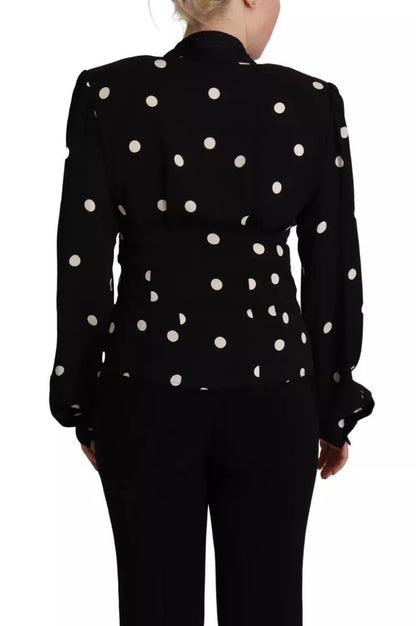 Dolce & Gabbana Black Polka Dots Silk Pussy Bow Long Sleeves Top by Dolce & Gabbana