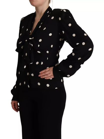 Dolce & Gabbana Black Polka Dots Silk Pussy Bow Long Sleeves Top by Dolce & Gabbana