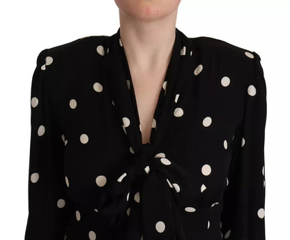 Dolce & Gabbana Black Polka Dots Silk Pussy Bow Long Sleeves Top by Dolce & Gabbana