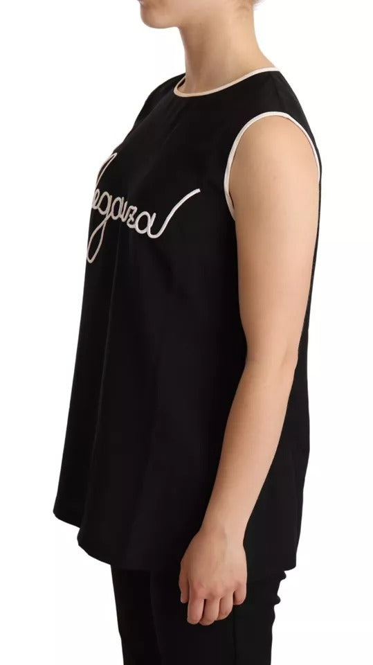 Dolce & Gabbana Black Silk Eleganza Print Sleeveless Tank Top by Dolce & Gabbana