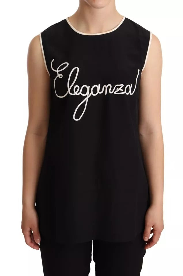 Dolce & Gabbana Black Silk Eleganza Print Sleeveless Tank Top by Dolce & Gabbana