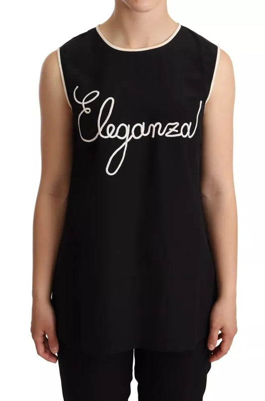 Dolce & Gabbana Black Silk Eleganza Print Sleeveless Tank Top by Dolce & Gabbana