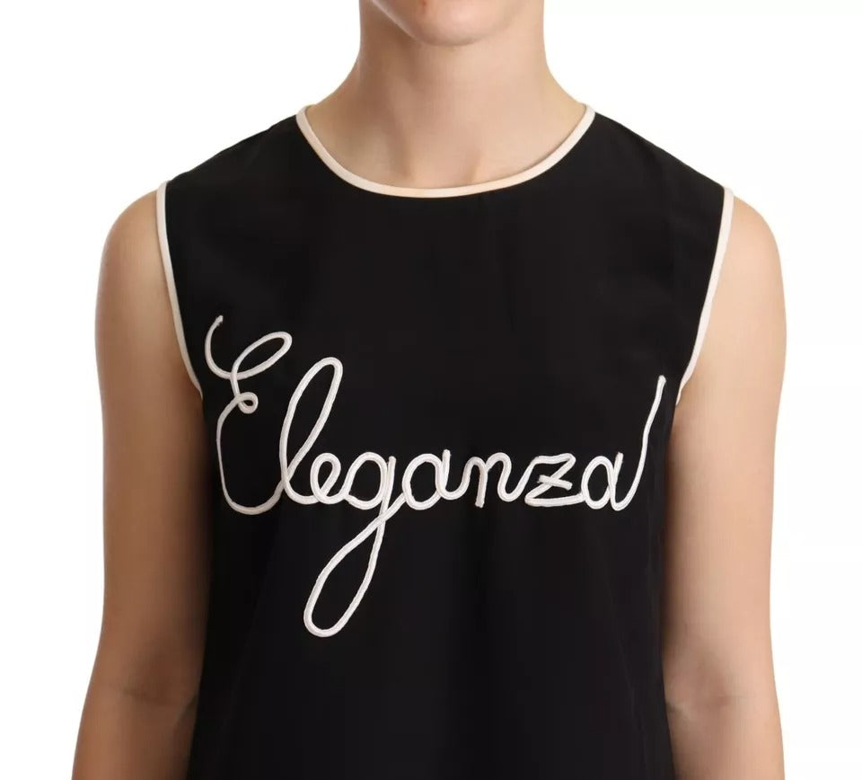 Dolce & Gabbana Black Silk Eleganza Print Sleeveless Tank Top by Dolce & Gabbana