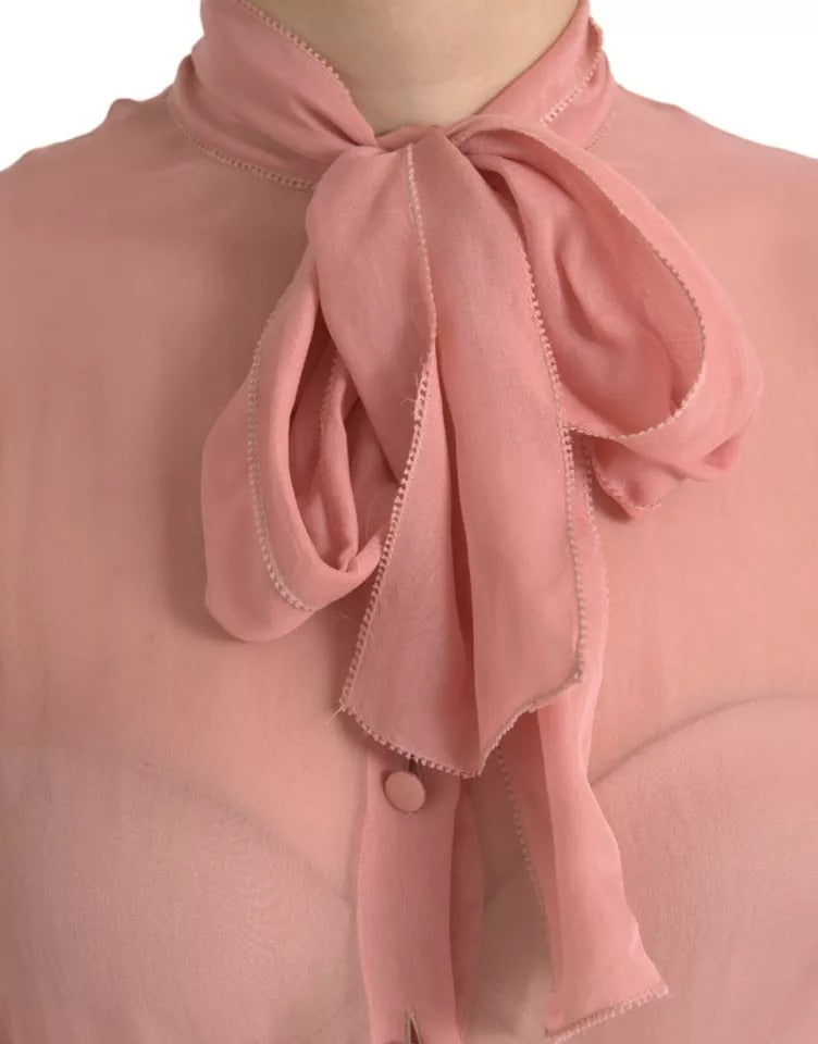 Dolce & Gabbana Pink Long Sleeves Ascot Collar Top Blouse by Dolce & Gabbana