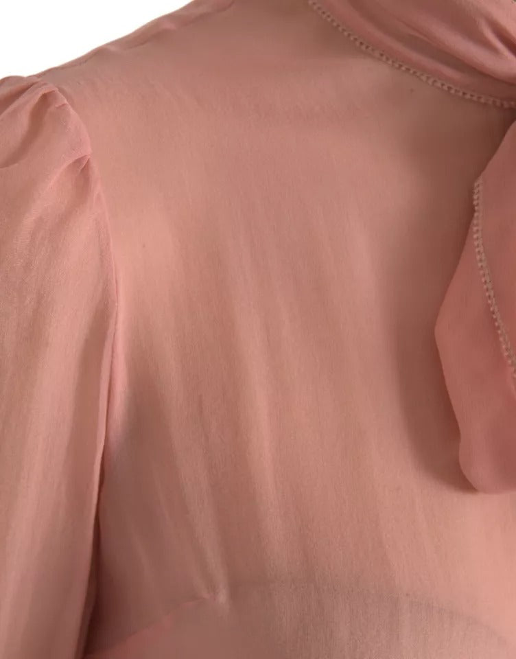 Dolce & Gabbana Pink Long Sleeves Ascot Collar Top Blouse by Dolce & Gabbana