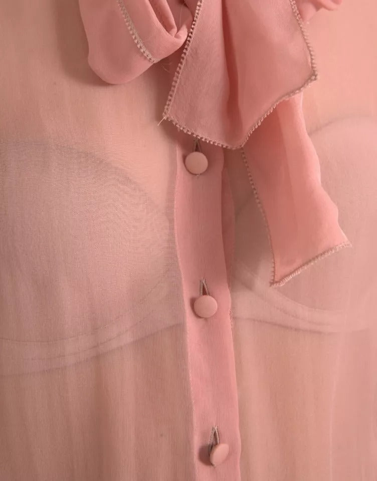 Dolce & Gabbana Pink Long Sleeves Ascot Collar Top Blouse by Dolce & Gabbana