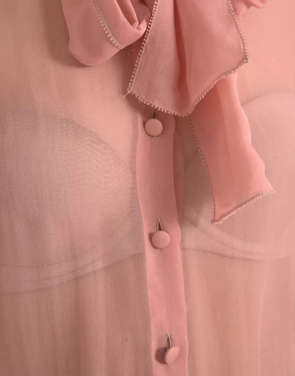 Dolce & Gabbana Pink Long Sleeves Ascot Collar Top Blouse by Dolce & Gabbana