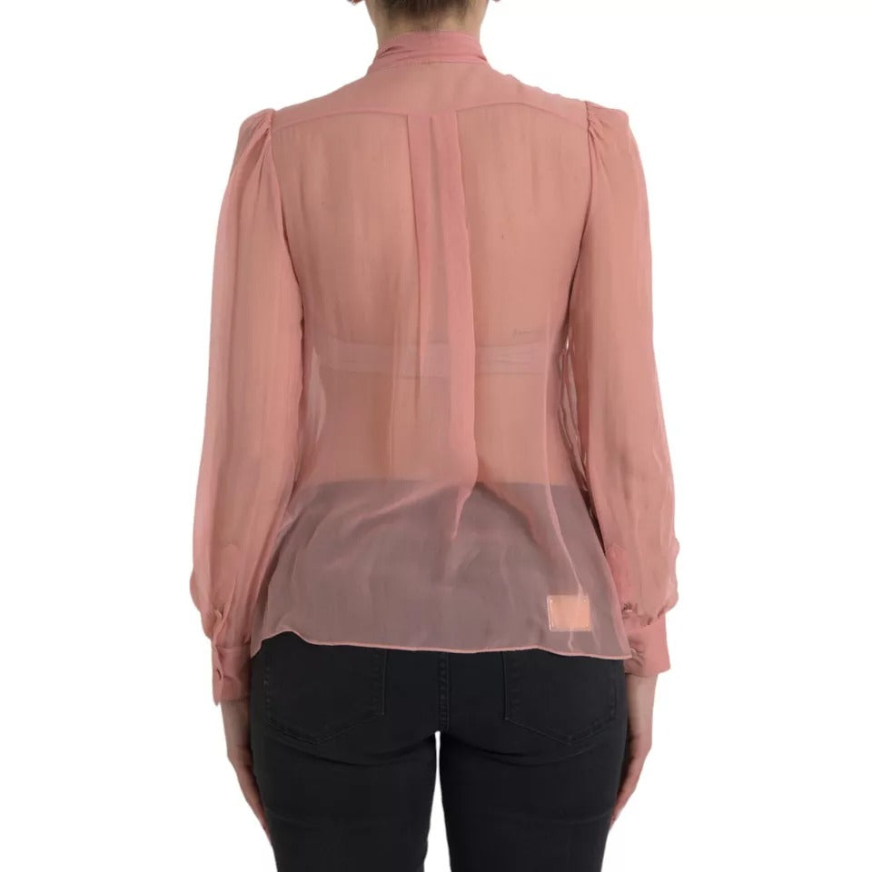 Dolce & Gabbana Pink Long Sleeves Ascot Collar Top Blouse by Dolce & Gabbana