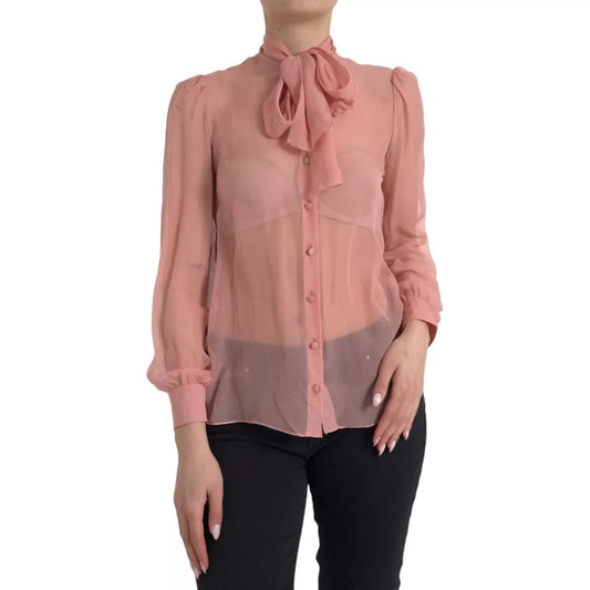Dolce & Gabbana Pink Long Sleeves Ascot Collar Top Blouse by Dolce & Gabbana