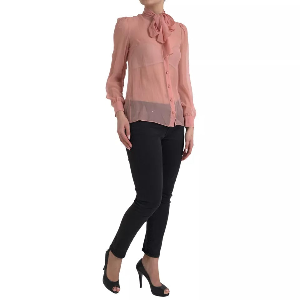 Dolce & Gabbana Pink Long Sleeves Ascot Collar Top Blouse by Dolce & Gabbana