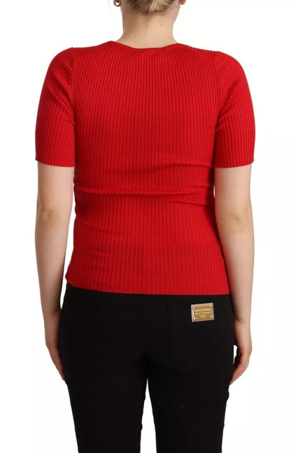 Dolce & Gabbana Red Silk T-shirt Short Sleeve Top Blouse by Dolce & Gabbana