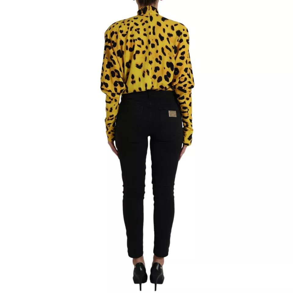 Dolce & Gabbana Yellow Leopard Print Long Sleeves Top Blouse by Dolce & Gabbana