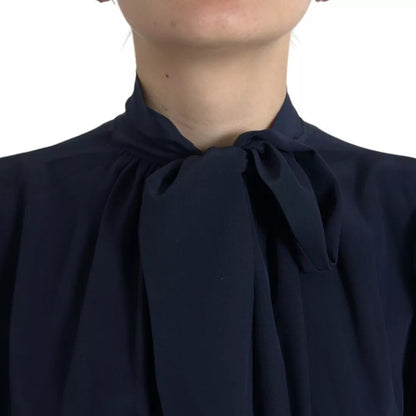 Dolce & Gabbana Blue Long Sleeves Ascot Collar Blouse Top by Dolce & Gabbana