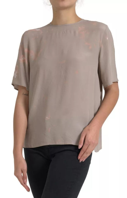Dolce & Gabbana Brown Round Neck Short Sleeve Blouse Top by Dolce & Gabbana