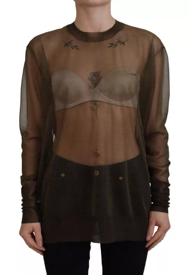 Dolce & Gabbana Black Transparent Crewneck Long Sleeves Top by Dolce & Gabbana