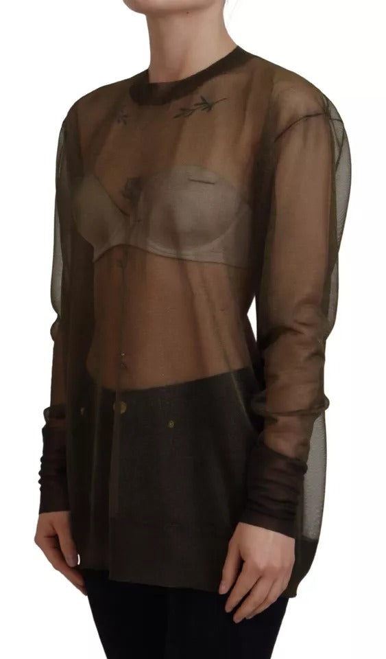 Dolce & Gabbana Black Transparent Crewneck Long Sleeves Top by Dolce & Gabbana