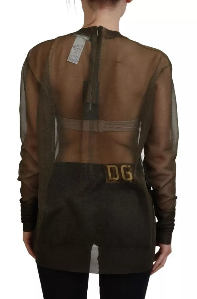 Dolce & Gabbana Black Transparent Crewneck Long Sleeves Top by Dolce & Gabbana