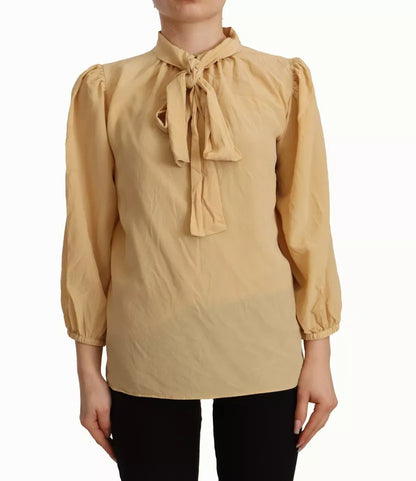 Dolce & Gabbana Mustard Ascot Collar Shirt Silk Blouse Top by Dolce & Gabbana
