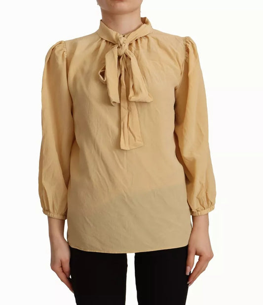 Dolce & Gabbana Mustard Ascot Collar Shirt Silk Blouse Top by Dolce & Gabbana