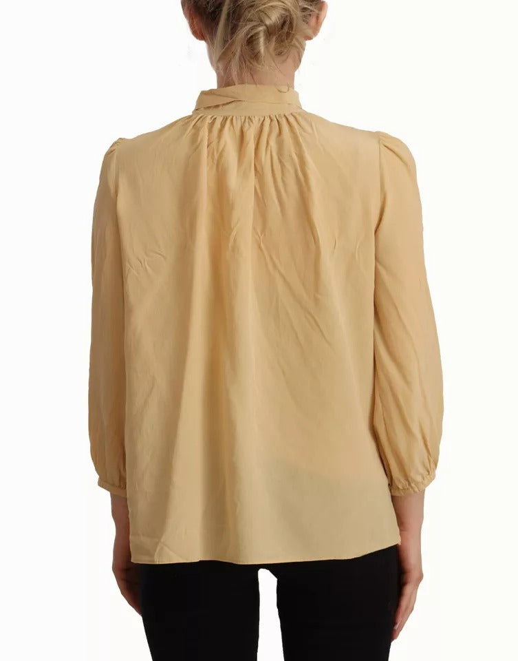Dolce & Gabbana Mustard Ascot Collar Shirt Silk Blouse Top by Dolce & Gabbana