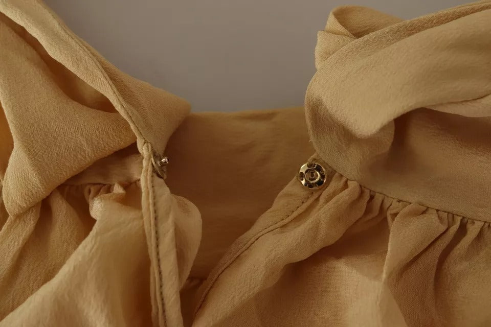 Dolce & Gabbana Mustard Ascot Collar Shirt Silk Blouse Top by Dolce & Gabbana