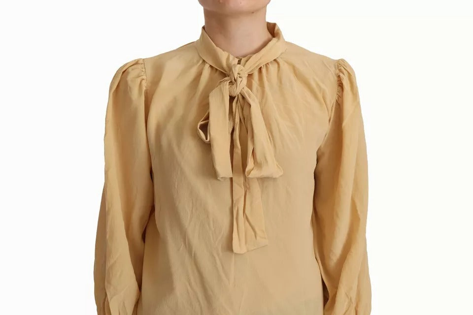 Dolce & Gabbana Mustard Ascot Collar Shirt Silk Blouse Top by Dolce & Gabbana