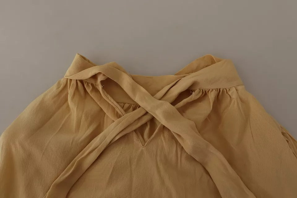 Dolce & Gabbana Mustard Ascot Collar Shirt Silk Blouse Top by Dolce & Gabbana