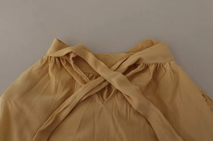Dolce & Gabbana Mustard Ascot Collar Shirt Silk Blouse Top by Dolce & Gabbana
