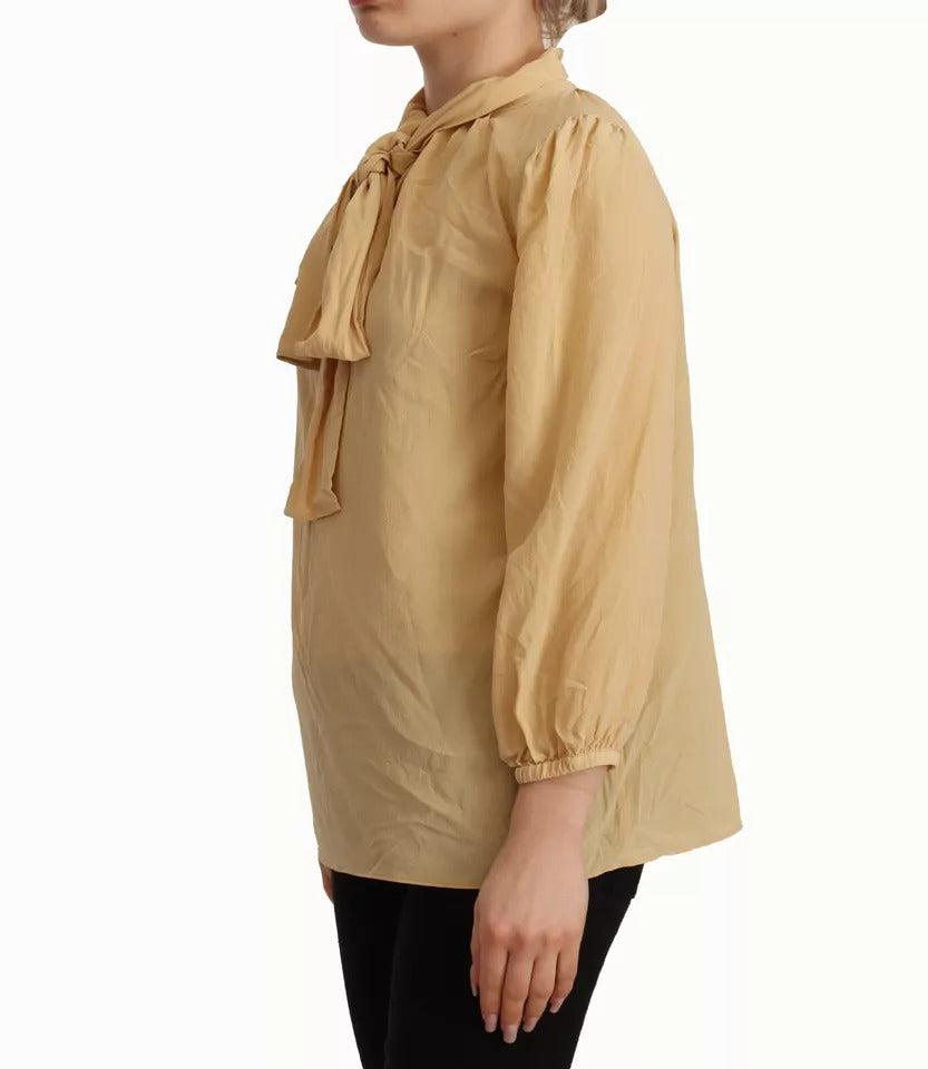 Dolce & Gabbana Mustard Ascot Collar Shirt Silk Blouse Top by Dolce & Gabbana