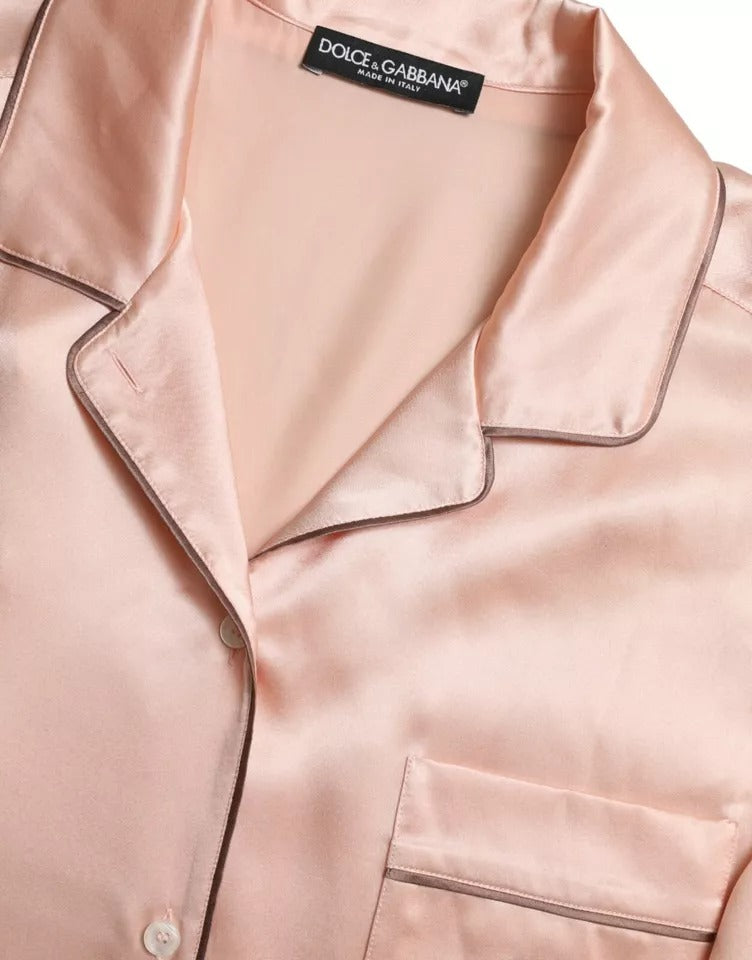 Dolce & Gabbana Pink Silk Long Sleeves Logo Pajama Blouse Top by Dolce & Gabbana