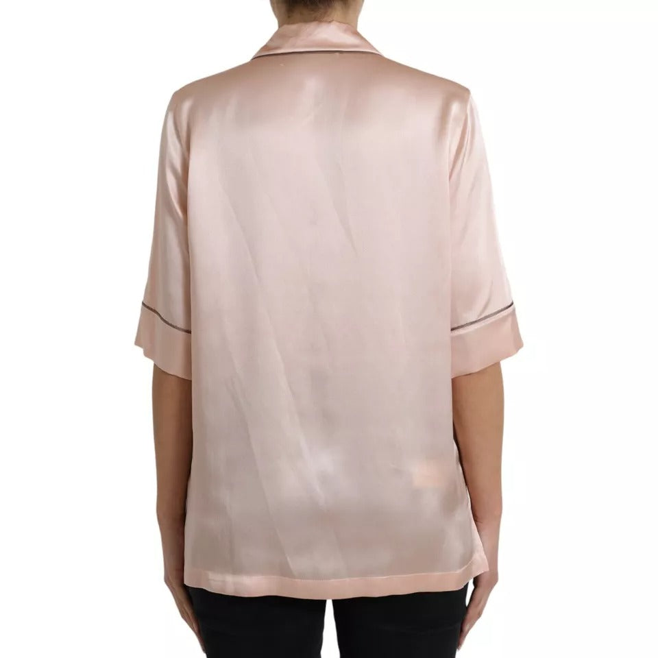 Dolce & Gabbana Pink Silk Long Sleeves Logo Pajama Blouse Top by Dolce & Gabbana