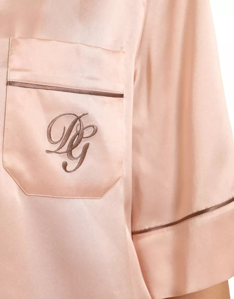 Dolce & Gabbana Pink Silk Long Sleeves Logo Pajama Blouse Top by Dolce & Gabbana