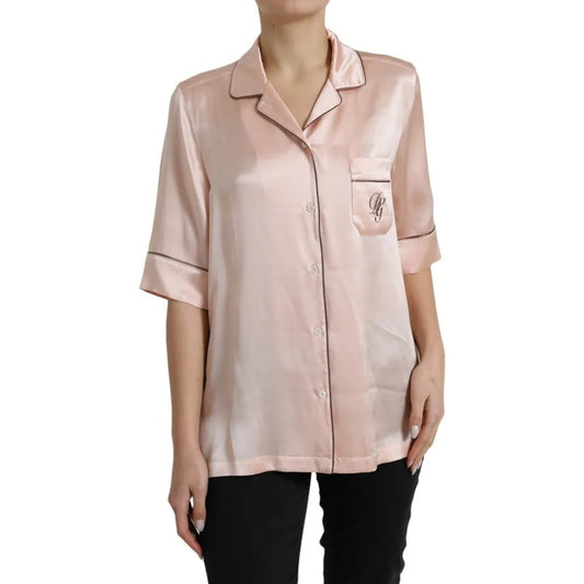 Dolce & Gabbana Pink Silk Long Sleeves Logo Pajama Blouse Top by Dolce & Gabbana