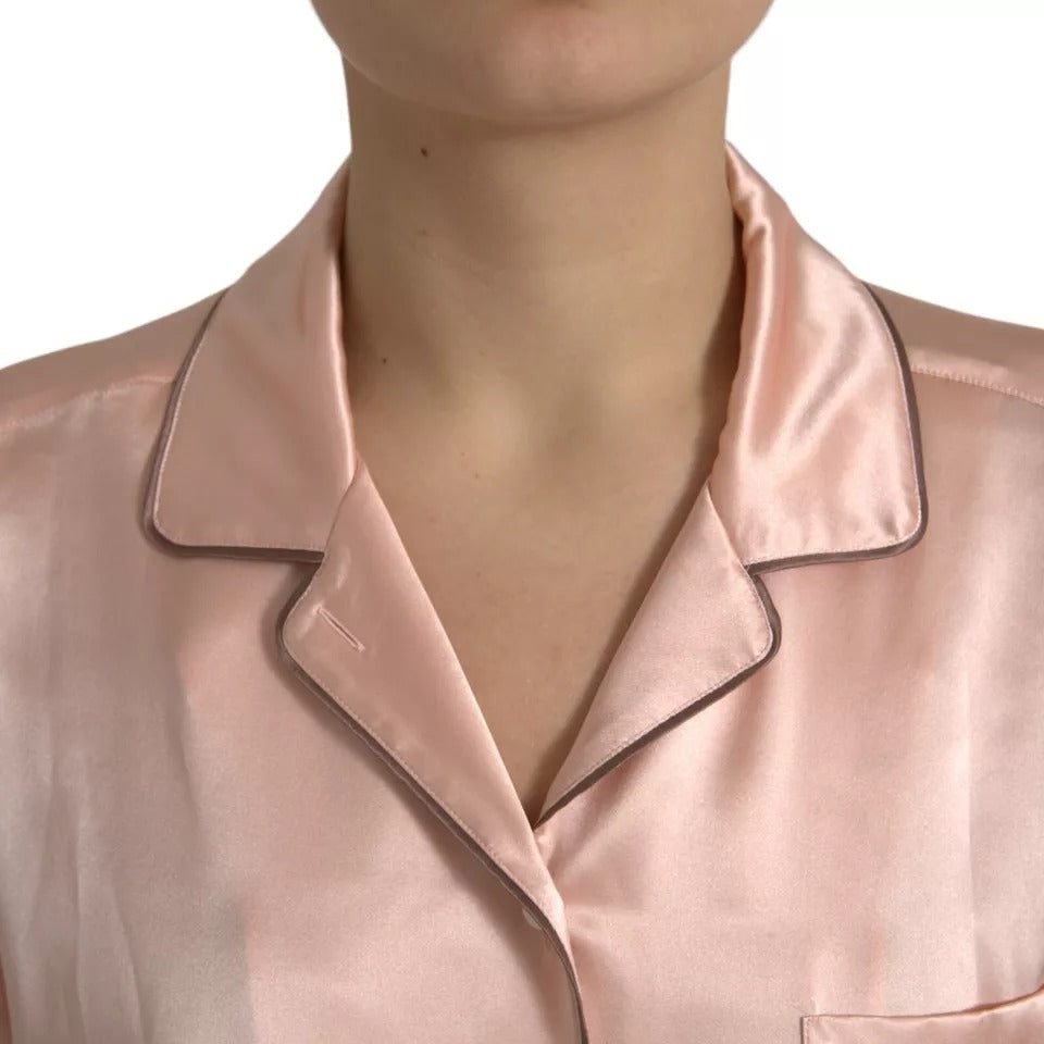 Dolce & Gabbana Pink Silk Long Sleeves Logo Pajama Blouse Top by Dolce & Gabbana