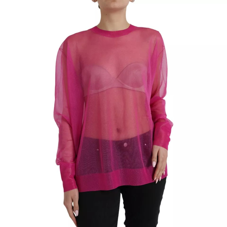 Dolce & Gabbana Pink Transparent Crewneck Long Sleeves Top by Dolce & Gabbana