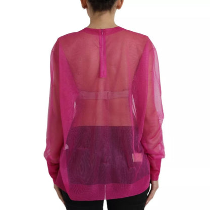 Dolce & Gabbana Pink Transparent Crewneck Long Sleeves Top by Dolce & Gabbana