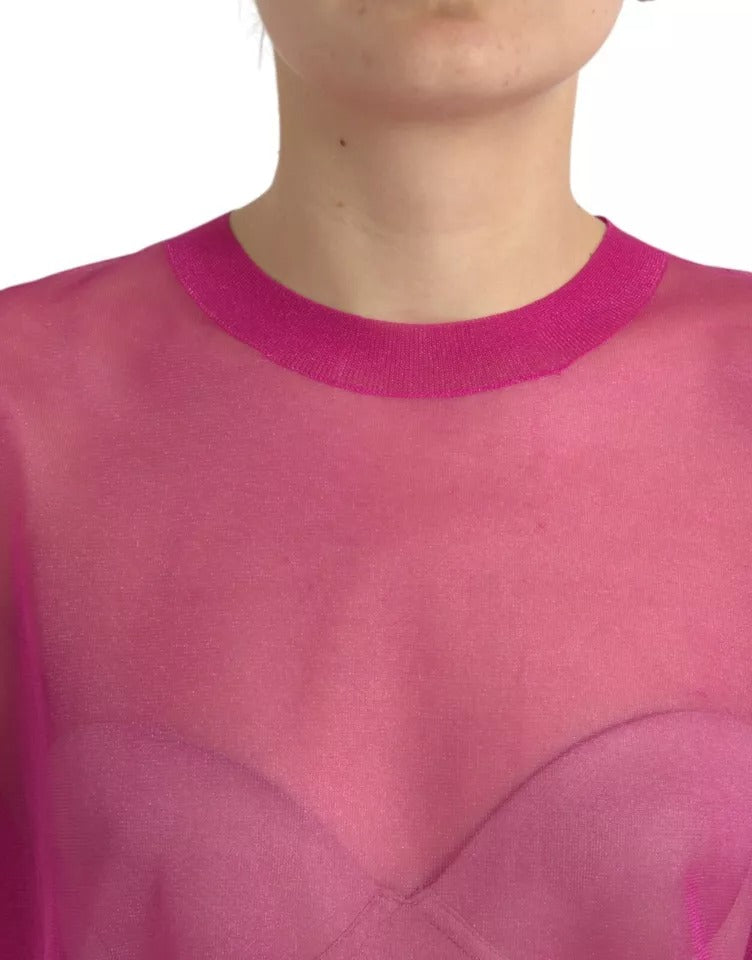 Dolce & Gabbana Pink Transparent Crewneck Long Sleeves Top by Dolce & Gabbana