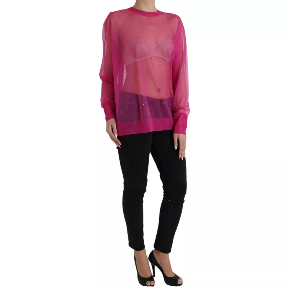 Dolce & Gabbana Pink Transparent Crewneck Long Sleeves Top by Dolce & Gabbana
