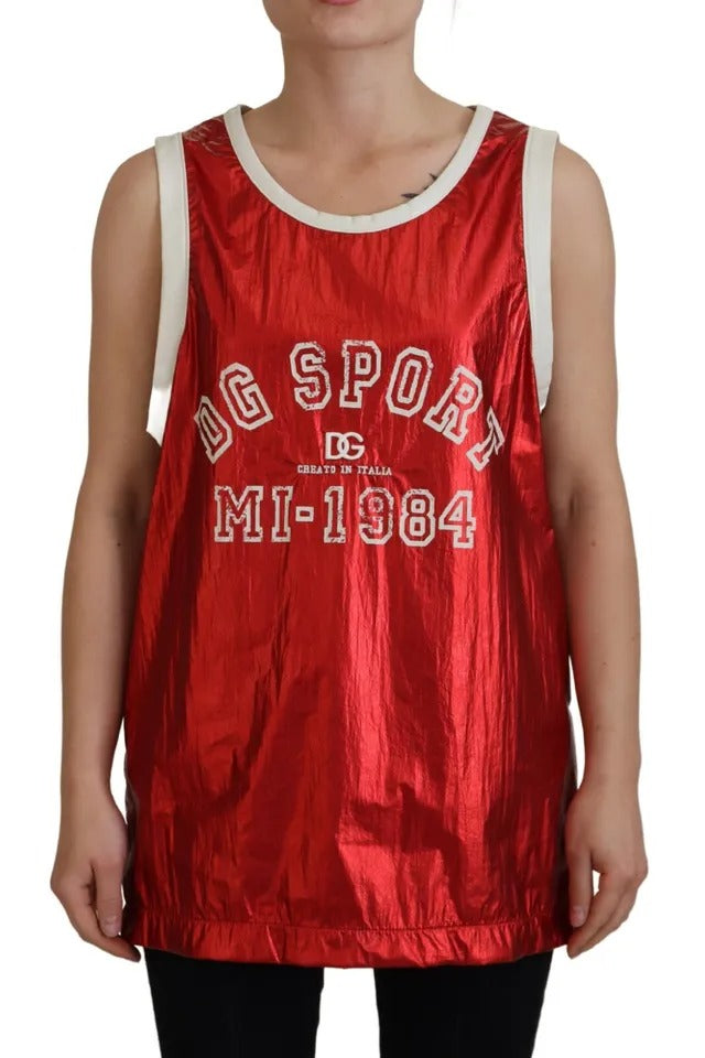 Dolce & Gabbana Red Nylon Logo Print Sleeveless Jersey Top by Dolce & Gabbana
