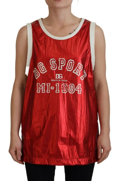Dolce & Gabbana Red Nylon Logo Print Sleeveless Jersey Top by Dolce & Gabbana