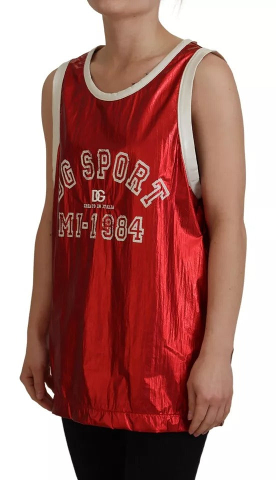 Dolce & Gabbana Red Nylon Logo Print Sleeveless Jersey Top by Dolce & Gabbana