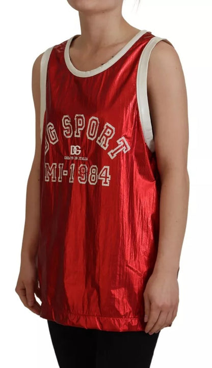 Dolce & Gabbana Red Nylon Logo Print Sleeveless Jersey Top by Dolce & Gabbana