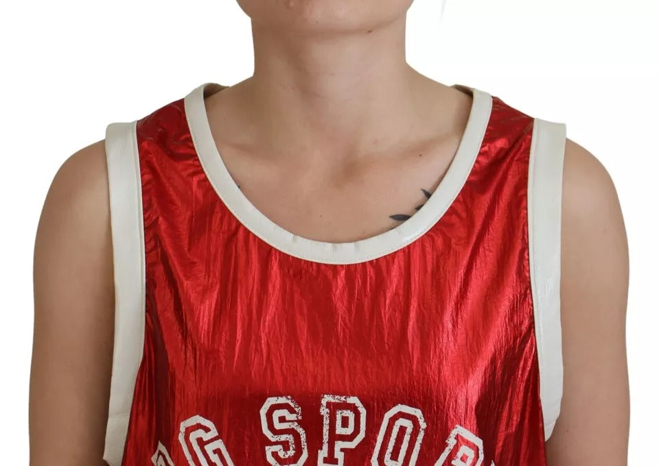 Dolce & Gabbana Red Nylon Logo Print Sleeveless Jersey Top by Dolce & Gabbana