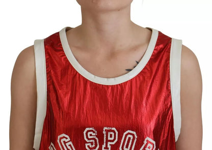 Dolce & Gabbana Red Nylon Logo Print Sleeveless Jersey Top by Dolce & Gabbana